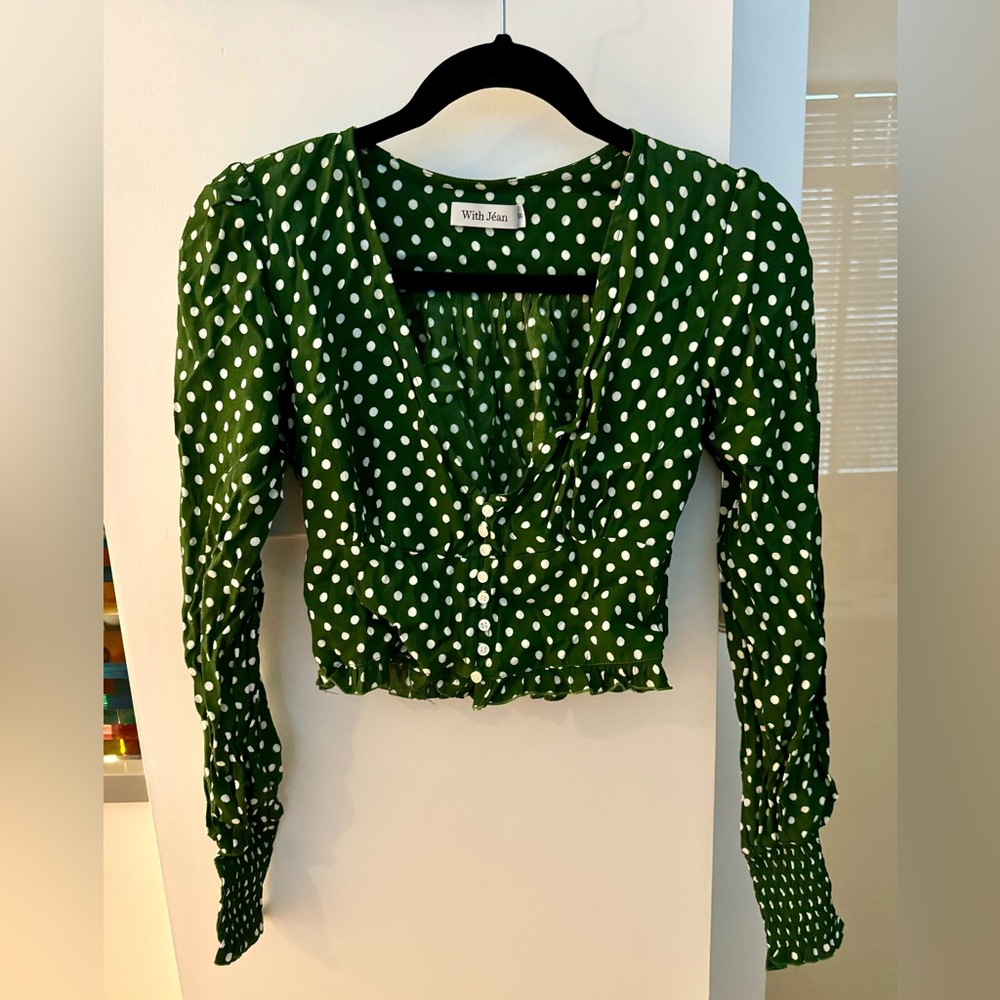 With Jean Gabrielle Top in green polka dot